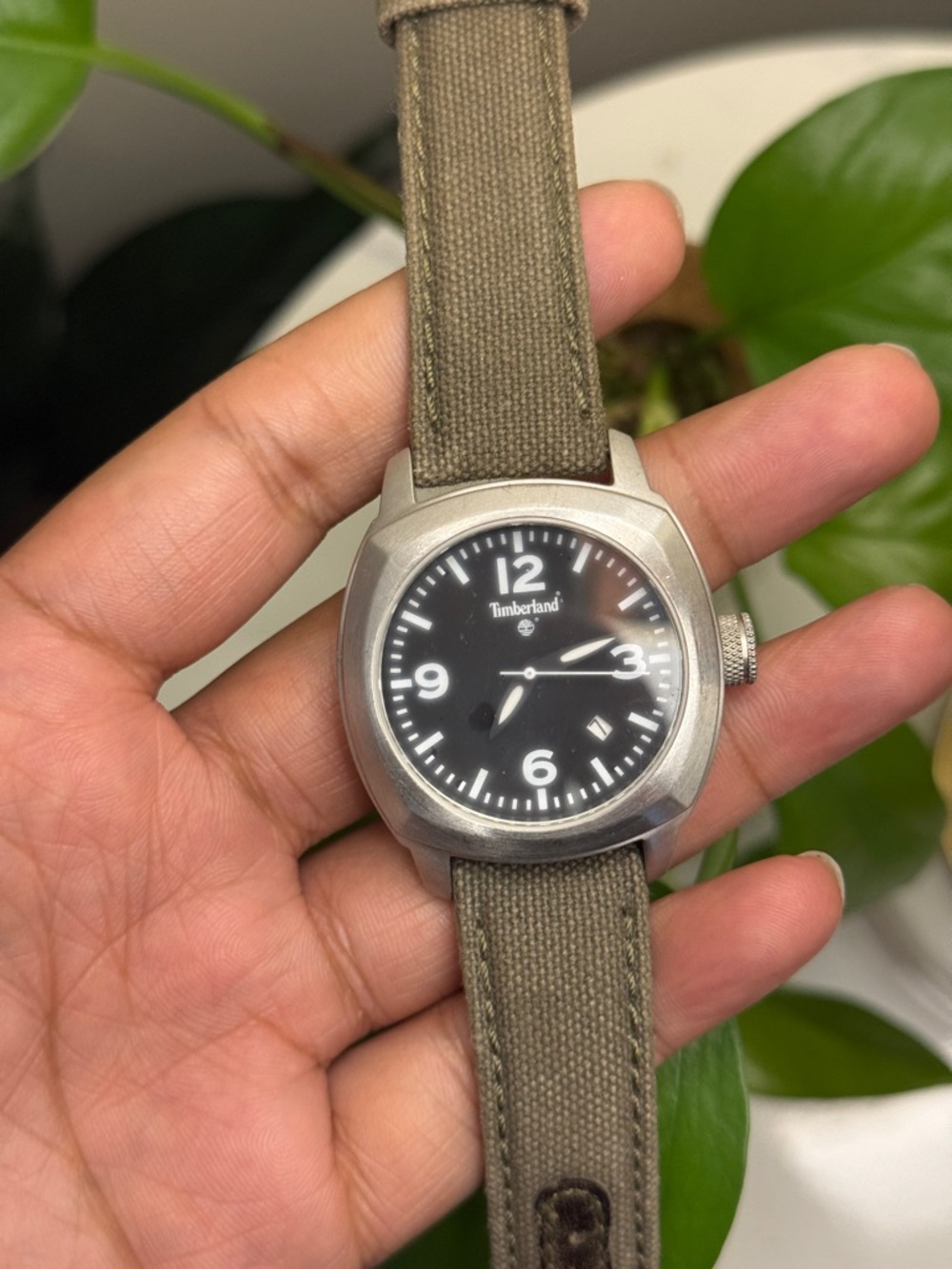 Timberland Black Dial Watch with Olive Green Canvas Strap men’s